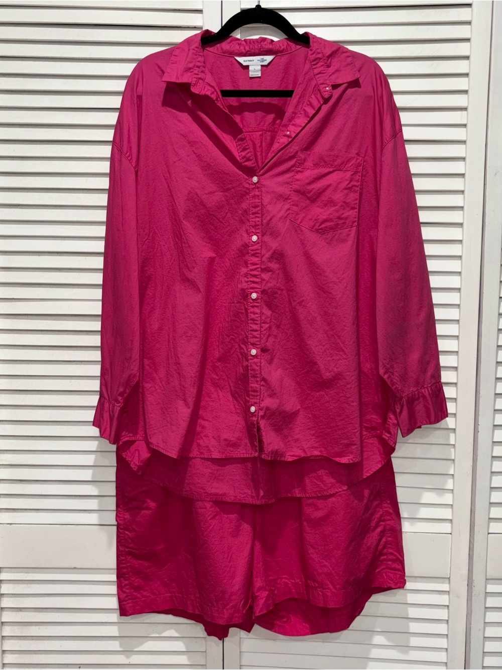 Old Navy 2 Piece Relaxed Button Down Shirt and Shorts Hot Pink